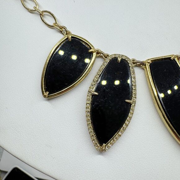 Stella & Dot Necklace Black Gold Tone  Rhinestone Allegria Bib Statement Jewelry - Picture 3 of 13